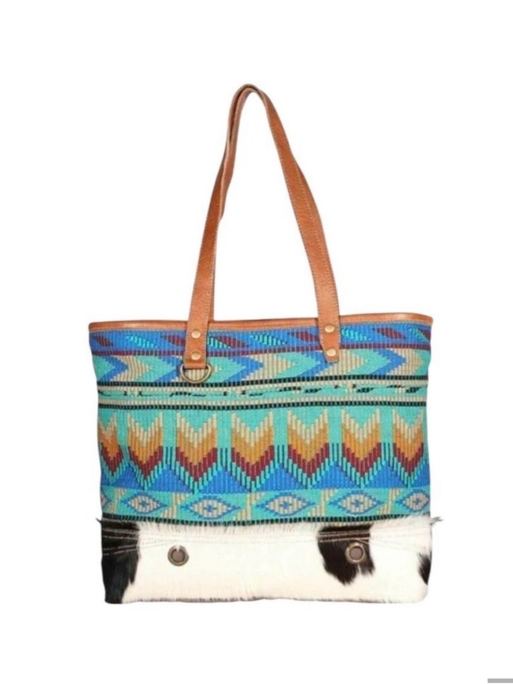 Myra Genuine Cowhide Bag Black White Hair-On Hide Southwestern “Breezy”  Purse